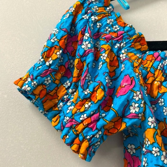 TopShop Floral Print Off-the-Shoulder Crop Top Cotton Blend Size 6 NWT - Picture 7 of 8